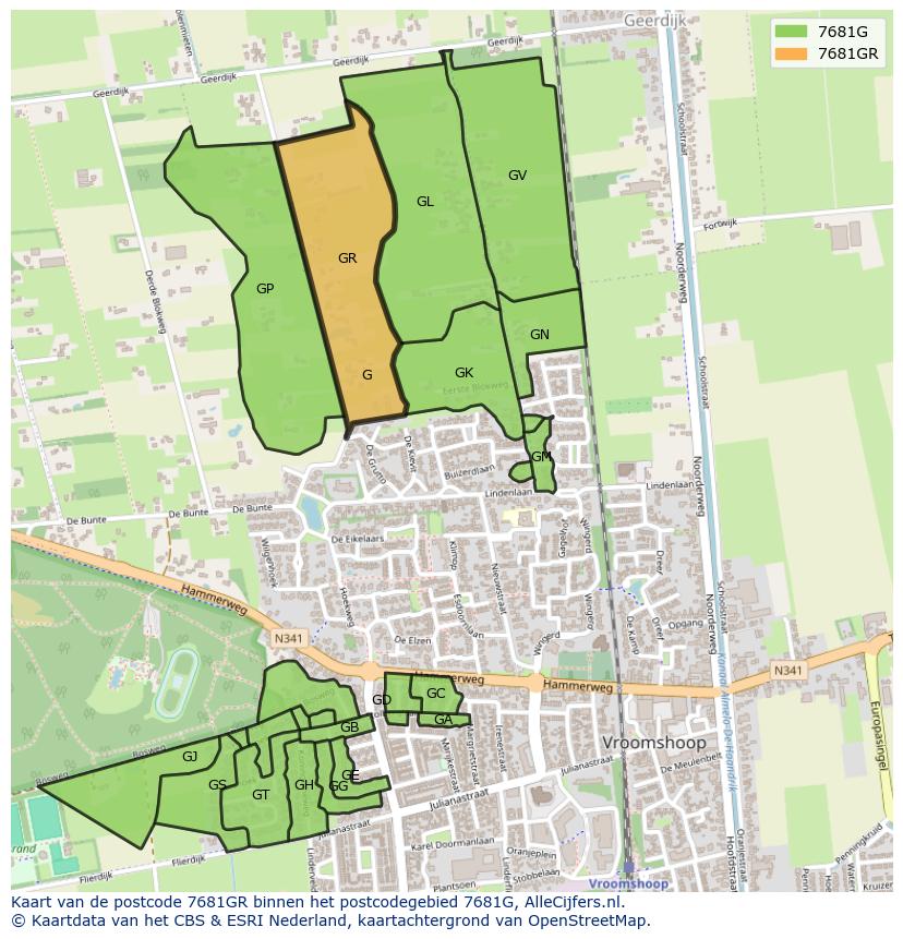 Afbeelding van het postcodegebied 7681 GR op de kaart.