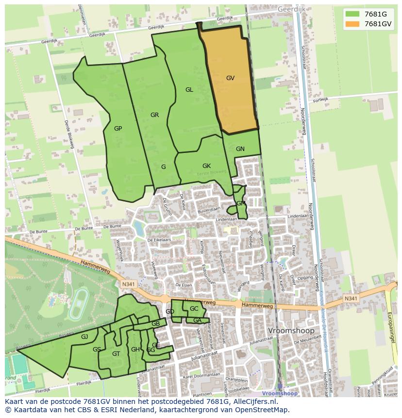 Afbeelding van het postcodegebied 7681 GV op de kaart.