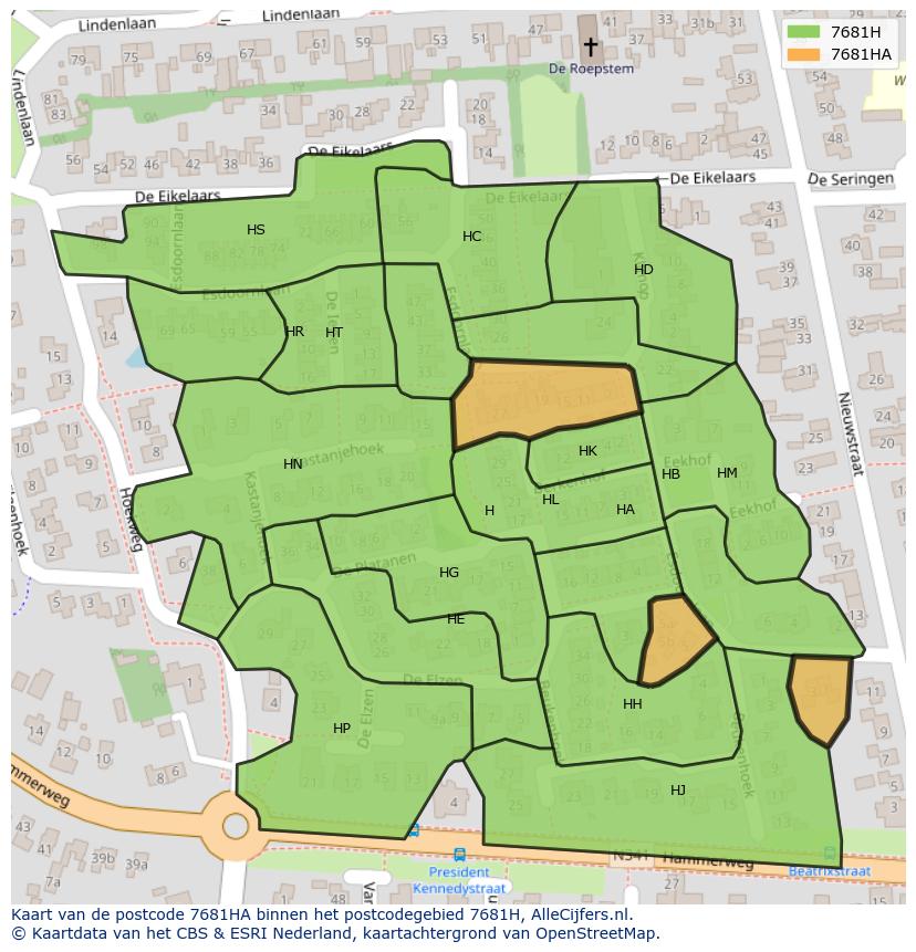 Afbeelding van het postcodegebied 7681 HA op de kaart.