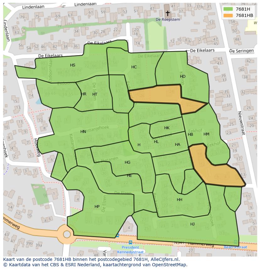 Afbeelding van het postcodegebied 7681 HB op de kaart.