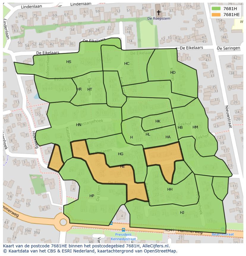 Afbeelding van het postcodegebied 7681 HE op de kaart.