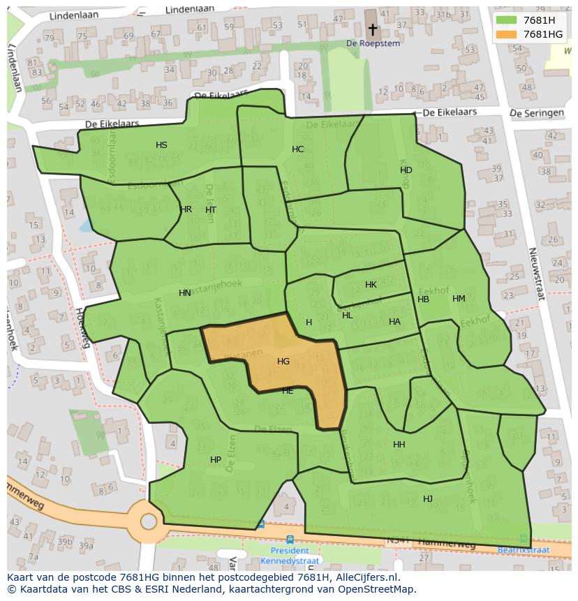 Afbeelding van het postcodegebied 7681 HG op de kaart.