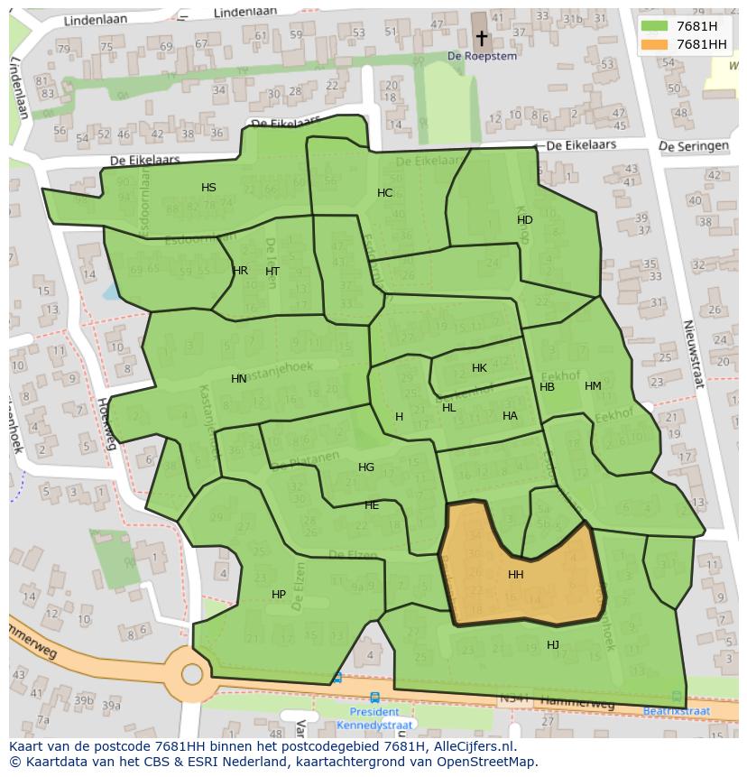 Afbeelding van het postcodegebied 7681 HH op de kaart.