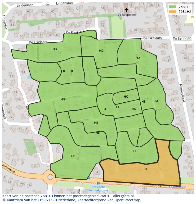 Afbeelding van het postcodegebied 7681 HJ op de kaart.