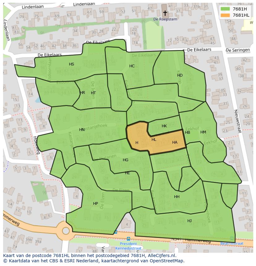 Afbeelding van het postcodegebied 7681 HL op de kaart.