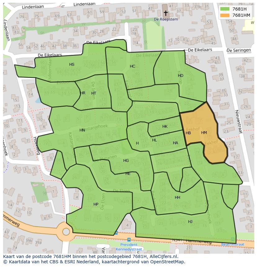 Afbeelding van het postcodegebied 7681 HM op de kaart.