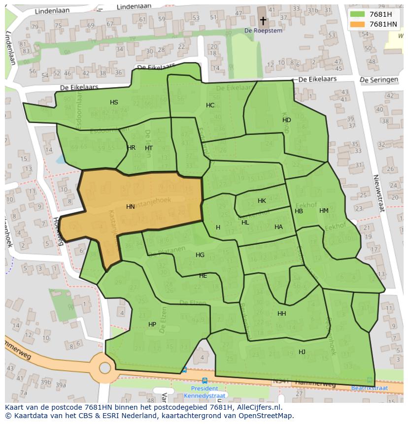 Afbeelding van het postcodegebied 7681 HN op de kaart.