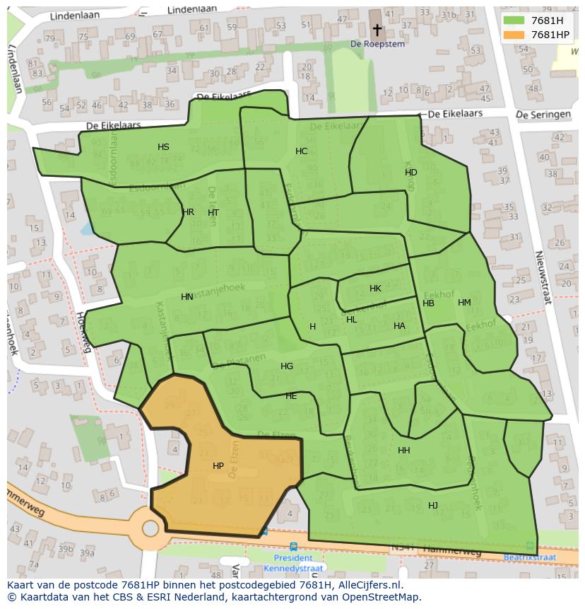 Afbeelding van het postcodegebied 7681 HP op de kaart.
