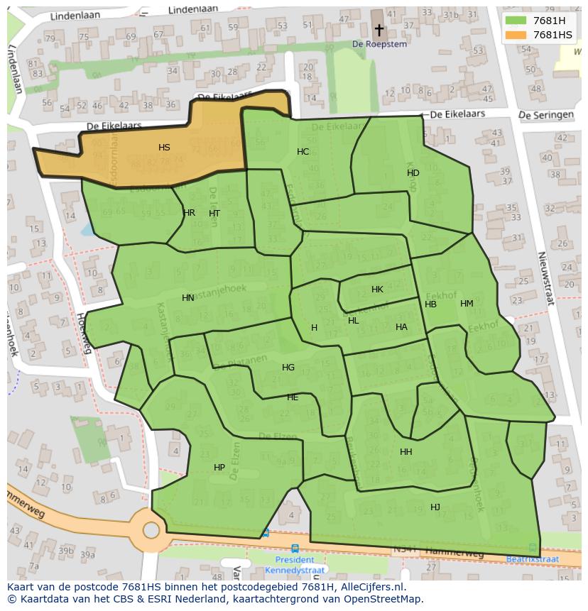 Afbeelding van het postcodegebied 7681 HS op de kaart.