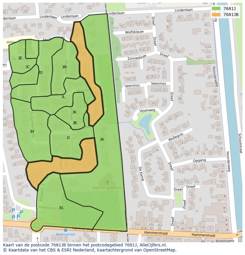 Afbeelding van het postcodegebied 7681 JB op de kaart.