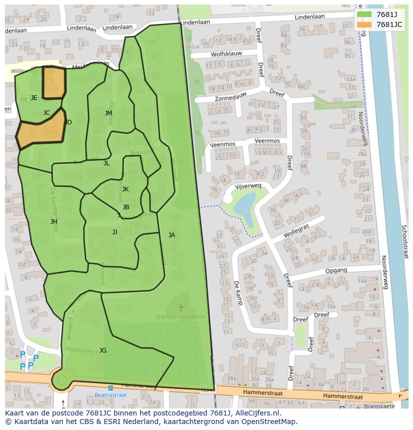 Afbeelding van het postcodegebied 7681 JC op de kaart.