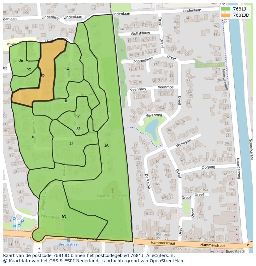 Afbeelding van het postcodegebied 7681 JD op de kaart.