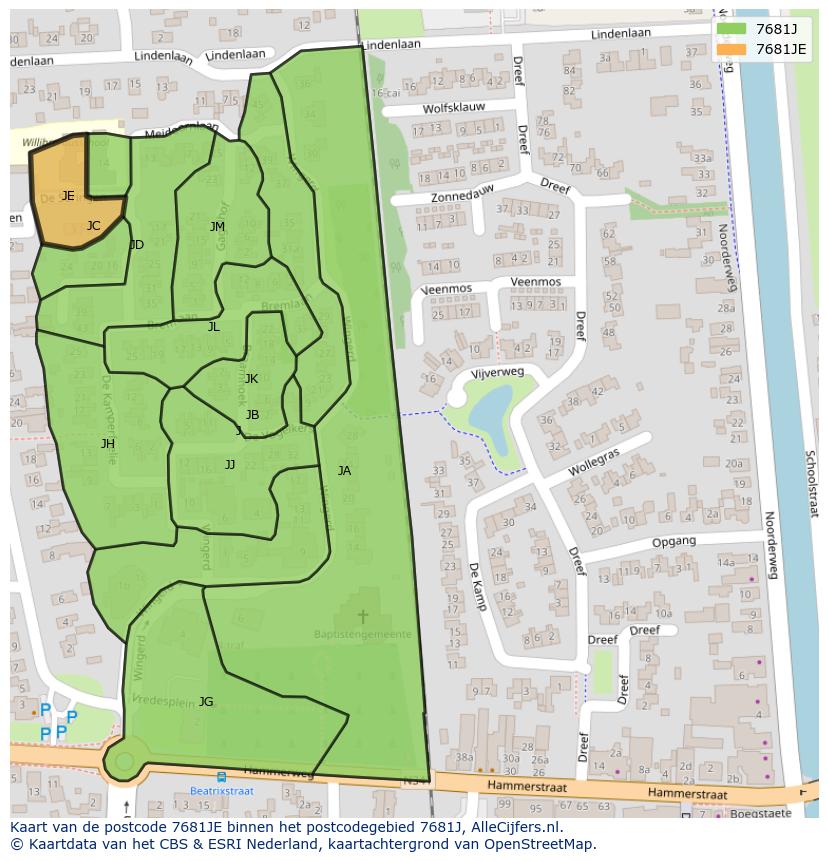 Afbeelding van het postcodegebied 7681 JE op de kaart.