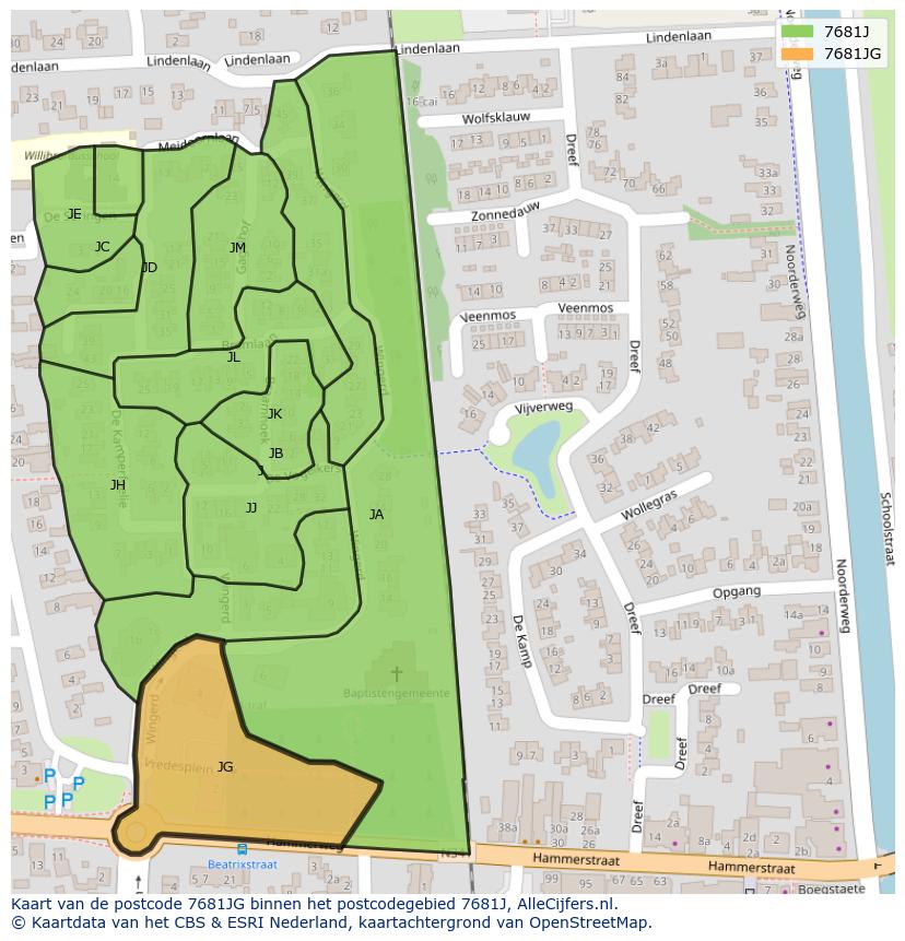 Afbeelding van het postcodegebied 7681 JG op de kaart.