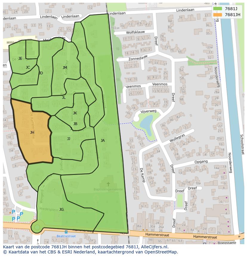 Afbeelding van het postcodegebied 7681 JH op de kaart.