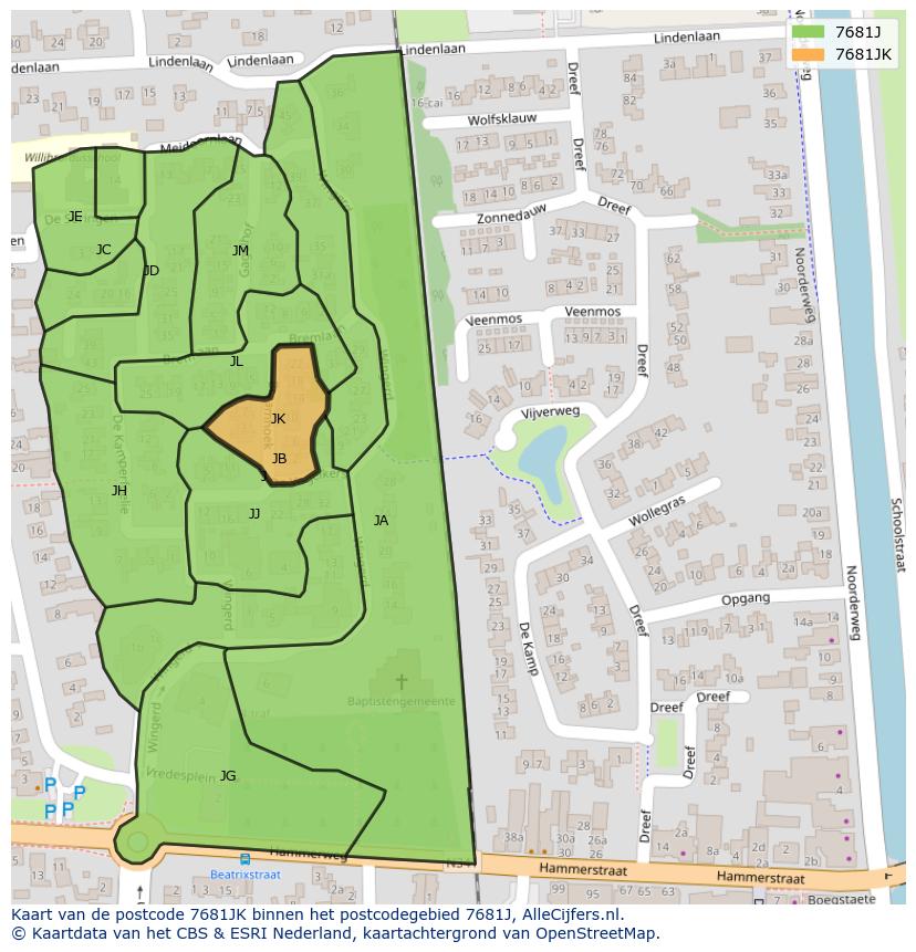 Afbeelding van het postcodegebied 7681 JK op de kaart.
