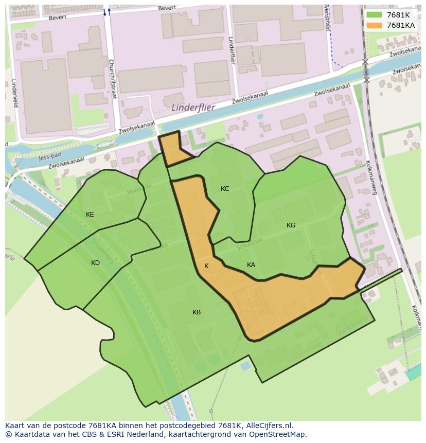 Afbeelding van het postcodegebied 7681 KA op de kaart.