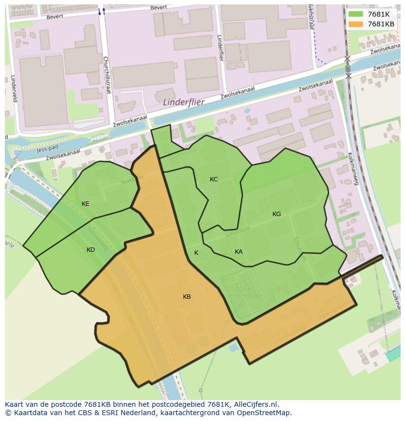 Afbeelding van het postcodegebied 7681 KB op de kaart.