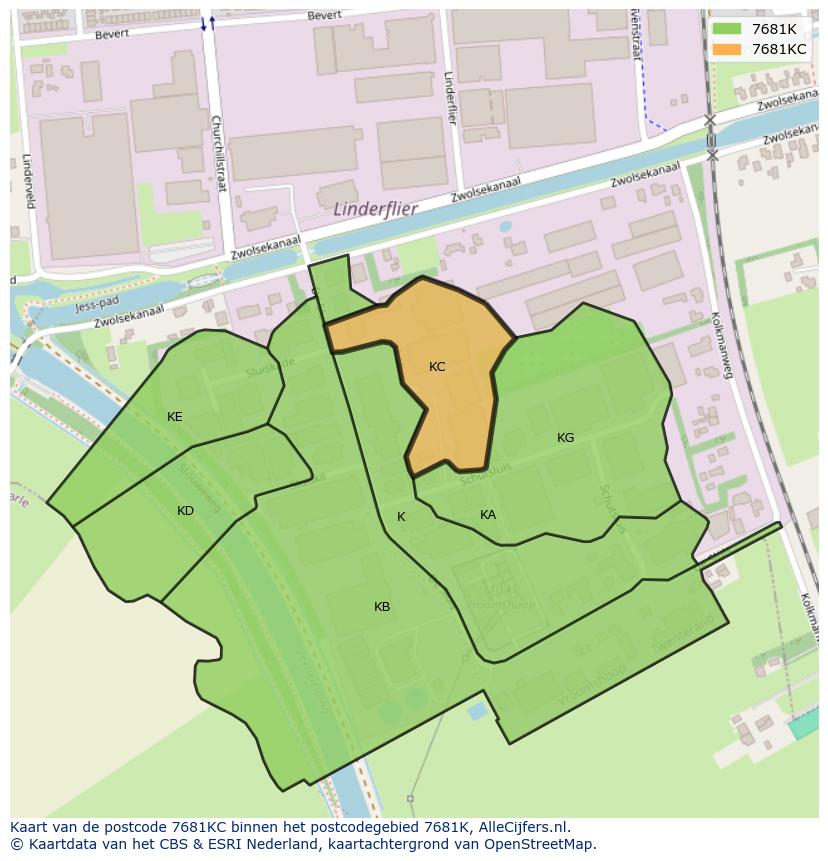 Afbeelding van het postcodegebied 7681 KC op de kaart.