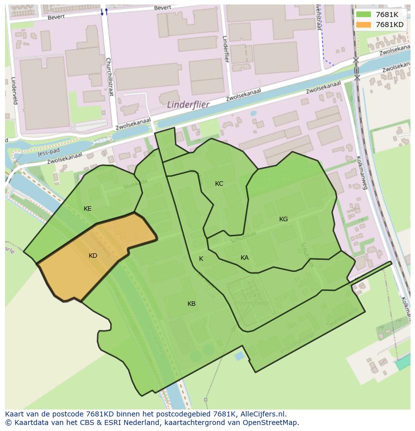 Afbeelding van het postcodegebied 7681 KD op de kaart.