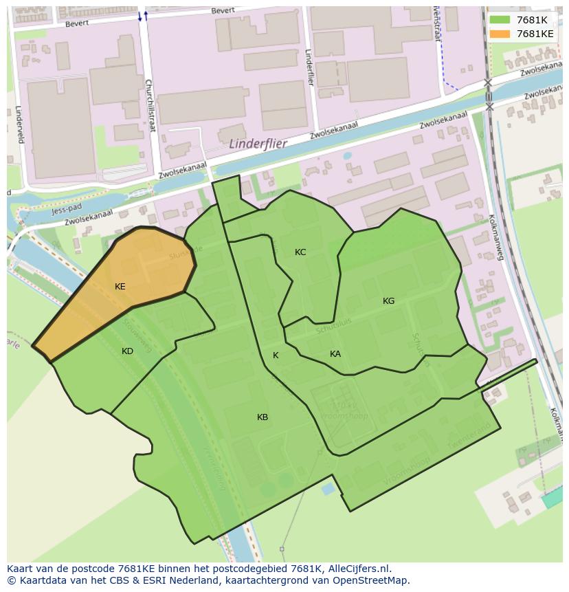 Afbeelding van het postcodegebied 7681 KE op de kaart.