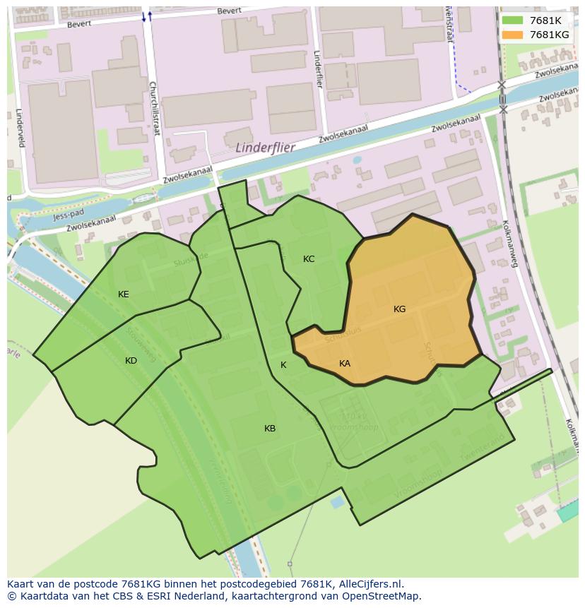 Afbeelding van het postcodegebied 7681 KG op de kaart.