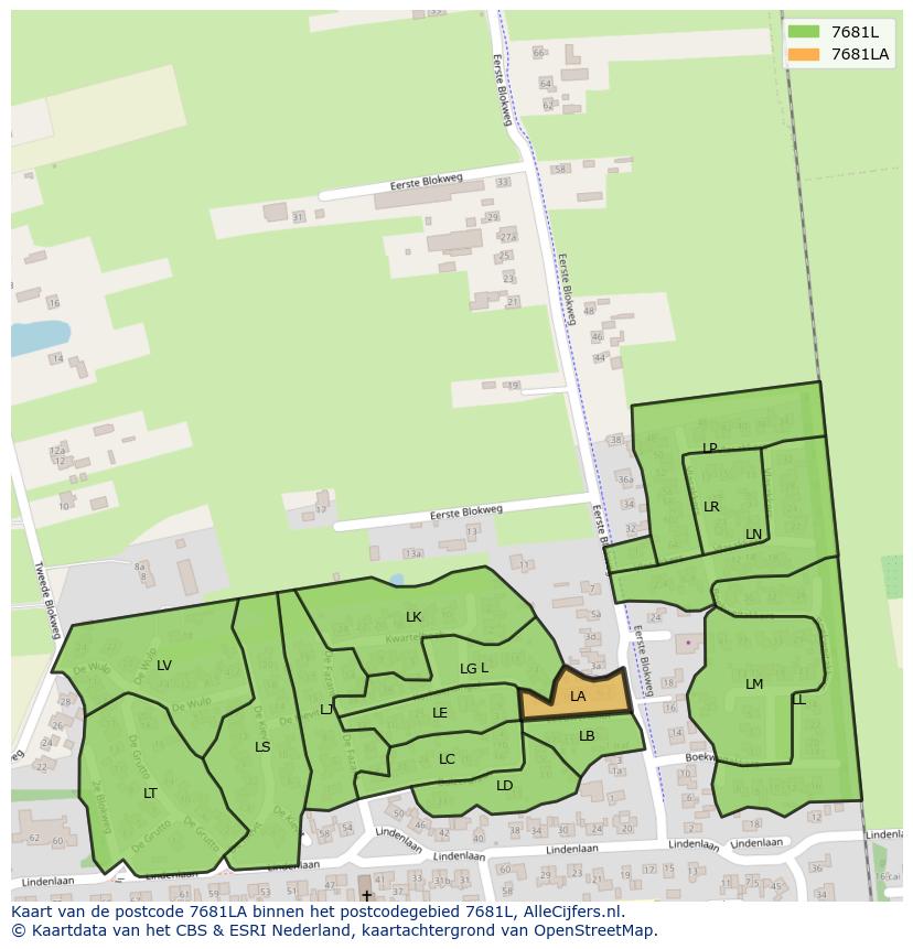 Afbeelding van het postcodegebied 7681 LA op de kaart.