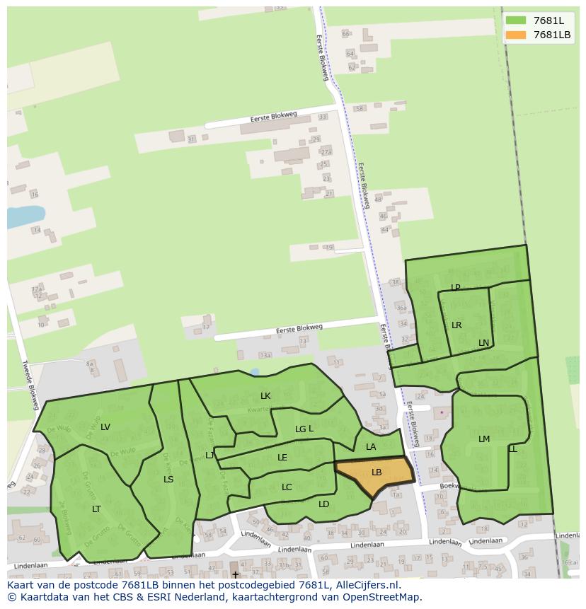 Afbeelding van het postcodegebied 7681 LB op de kaart.