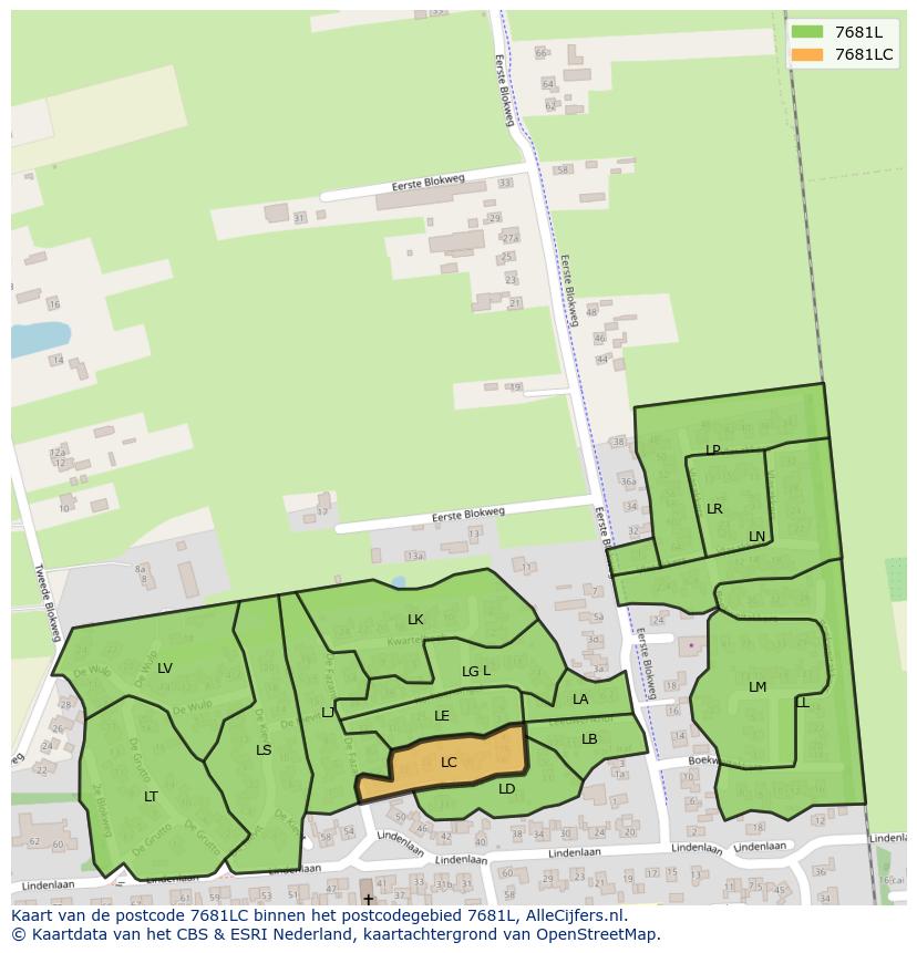 Afbeelding van het postcodegebied 7681 LC op de kaart.