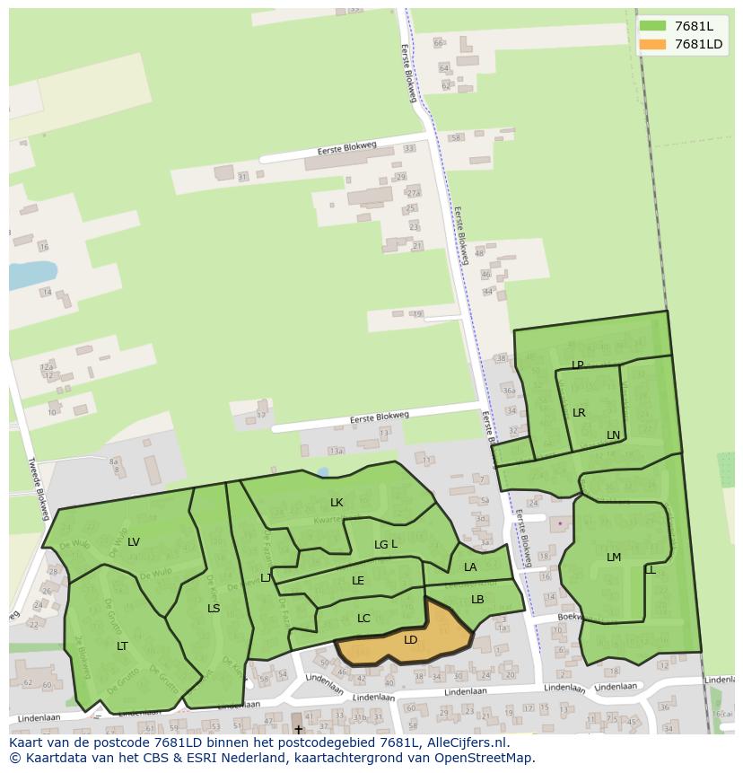 Afbeelding van het postcodegebied 7681 LD op de kaart.
