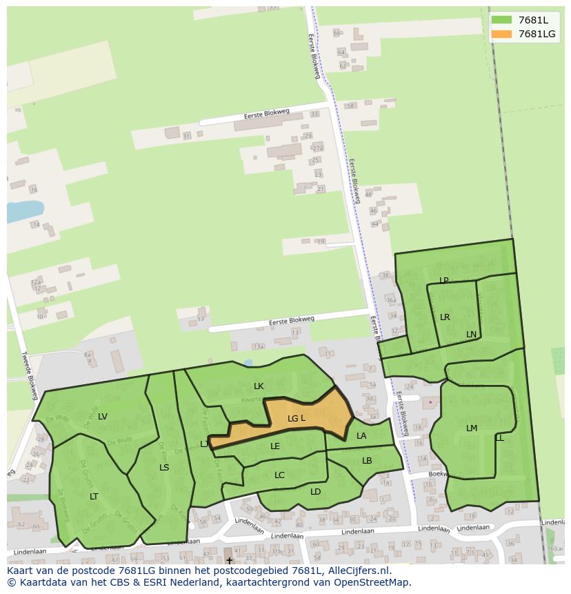 Afbeelding van het postcodegebied 7681 LG op de kaart.