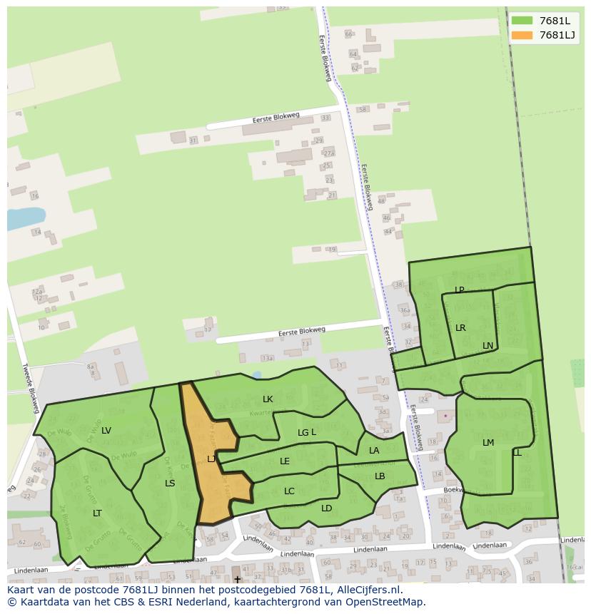 Afbeelding van het postcodegebied 7681 LJ op de kaart.