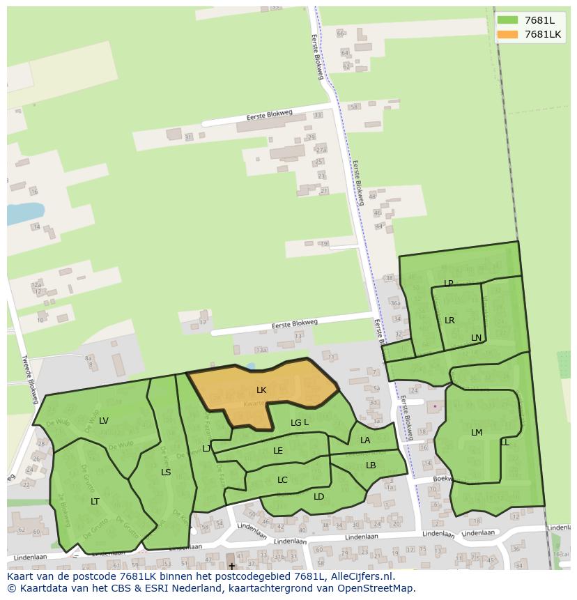 Afbeelding van het postcodegebied 7681 LK op de kaart.