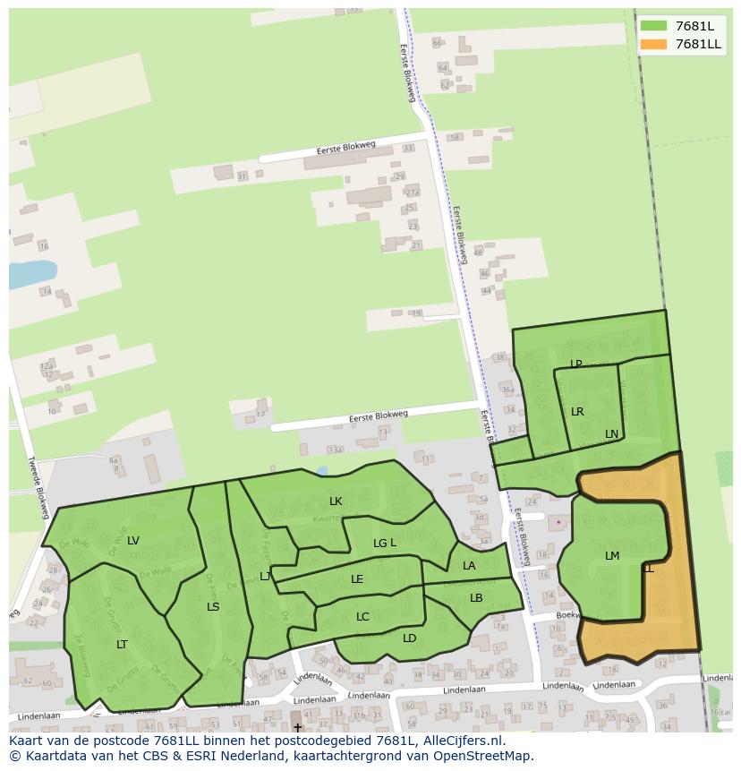 Afbeelding van het postcodegebied 7681 LL op de kaart.