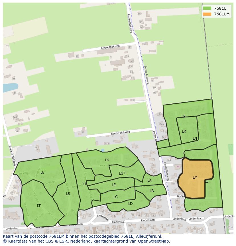 Afbeelding van het postcodegebied 7681 LM op de kaart.