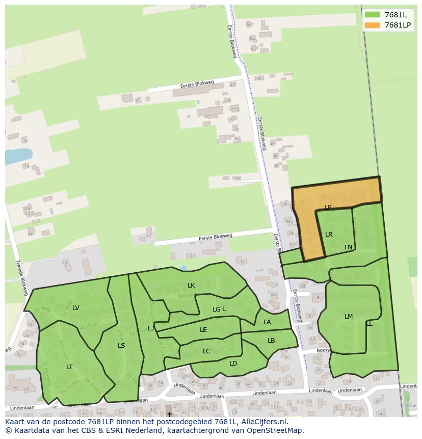 Afbeelding van het postcodegebied 7681 LP op de kaart.