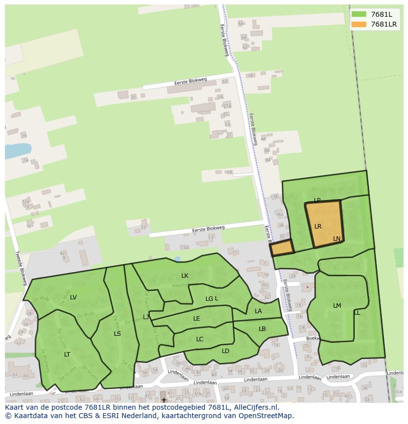 Afbeelding van het postcodegebied 7681 LR op de kaart.