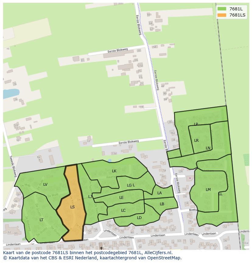 Afbeelding van het postcodegebied 7681 LS op de kaart.