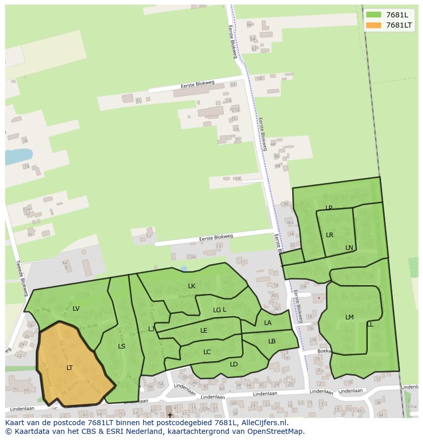 Afbeelding van het postcodegebied 7681 LT op de kaart.