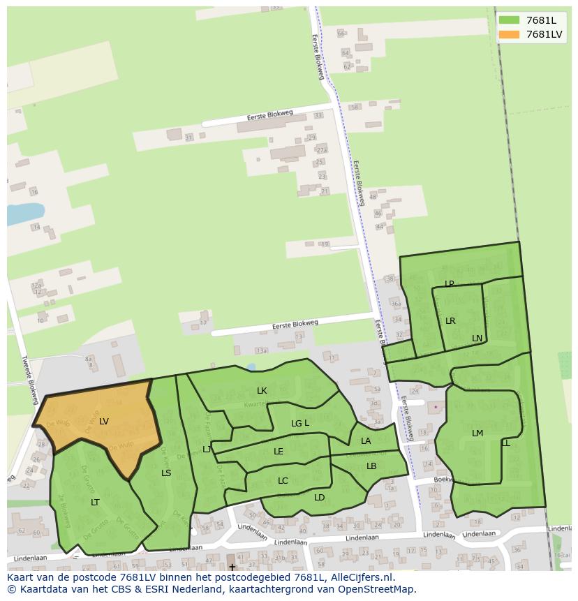 Afbeelding van het postcodegebied 7681 LV op de kaart.