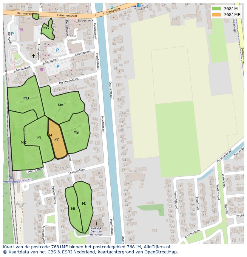 Afbeelding van het postcodegebied 7681 ME op de kaart.