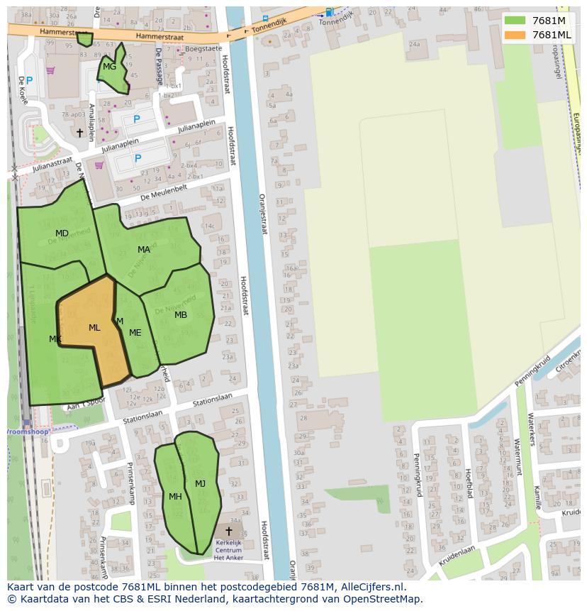 Afbeelding van het postcodegebied 7681 ML op de kaart.