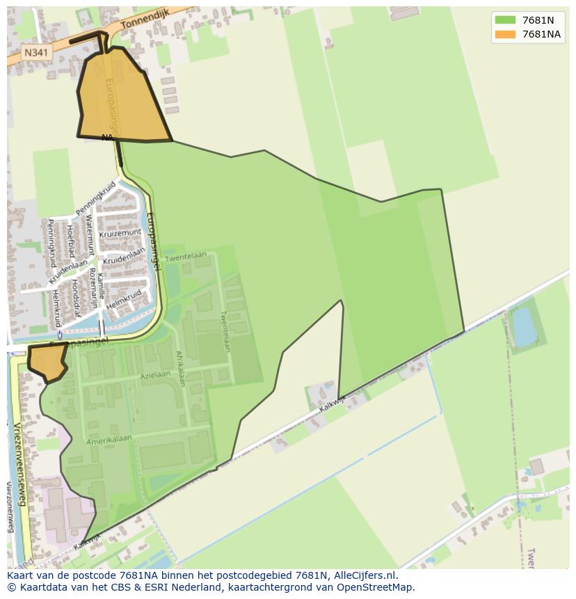 Afbeelding van het postcodegebied 7681 NA op de kaart.