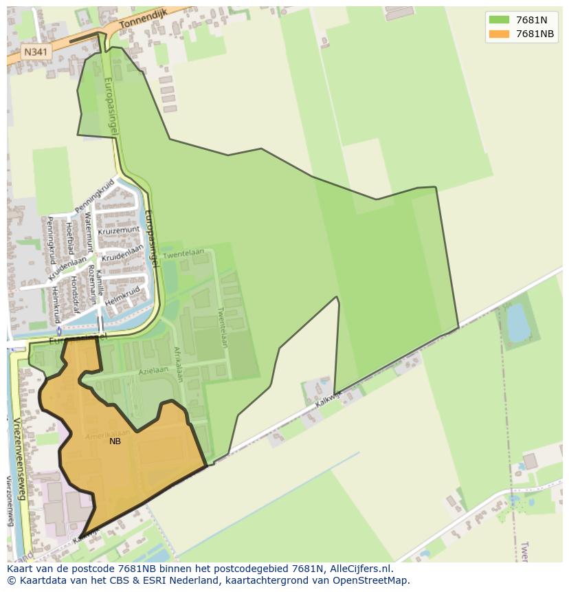 Afbeelding van het postcodegebied 7681 NB op de kaart.
