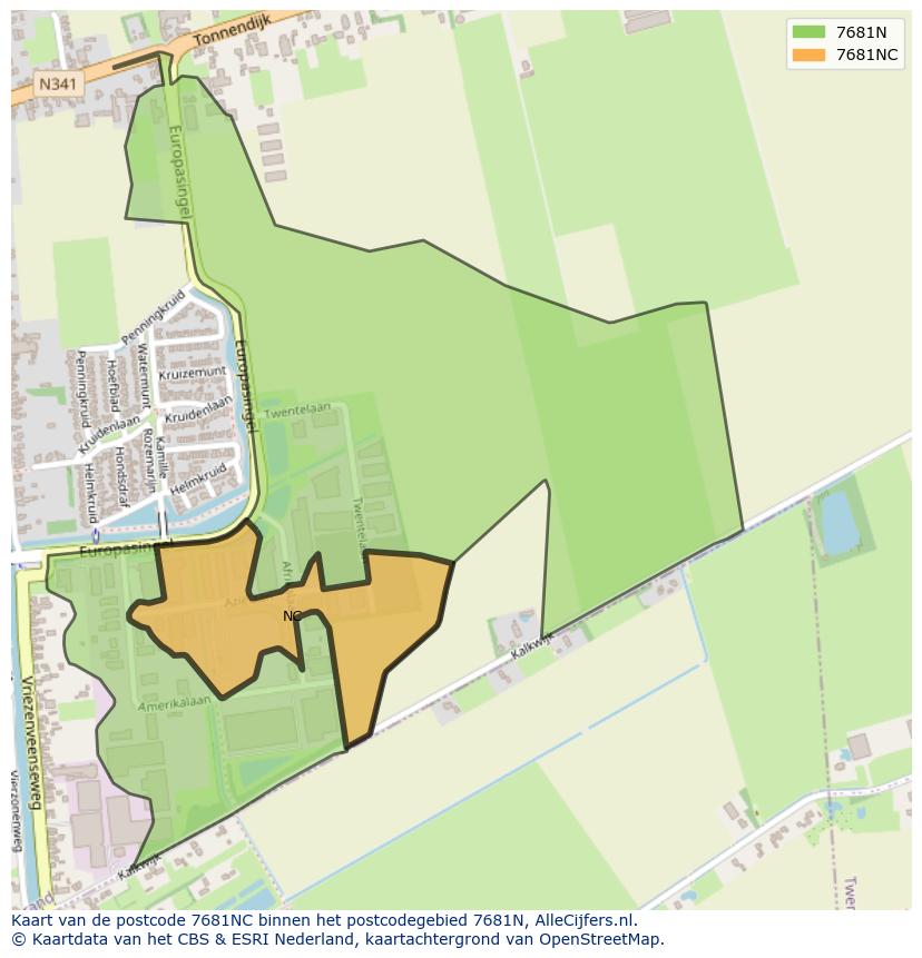Afbeelding van het postcodegebied 7681 NC op de kaart.