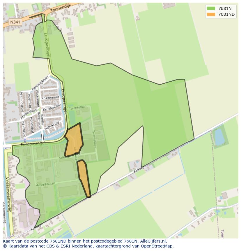 Afbeelding van het postcodegebied 7681 ND op de kaart.
