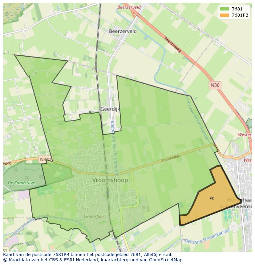 Afbeelding van het postcodegebied 7681 PB op de kaart.