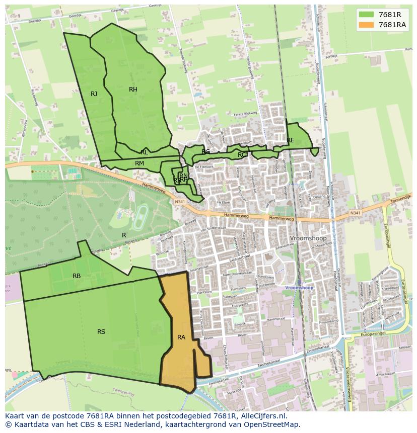 Afbeelding van het postcodegebied 7681 RA op de kaart.