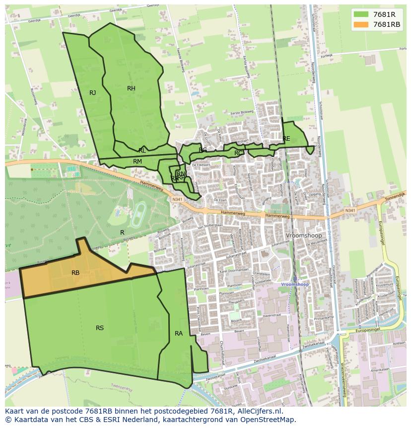 Afbeelding van het postcodegebied 7681 RB op de kaart.