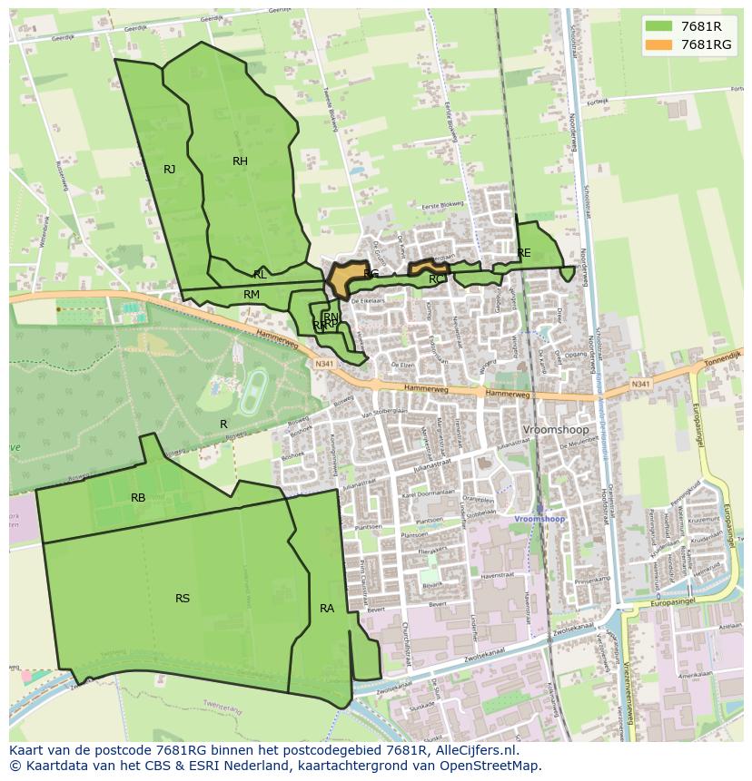 Afbeelding van het postcodegebied 7681 RG op de kaart.